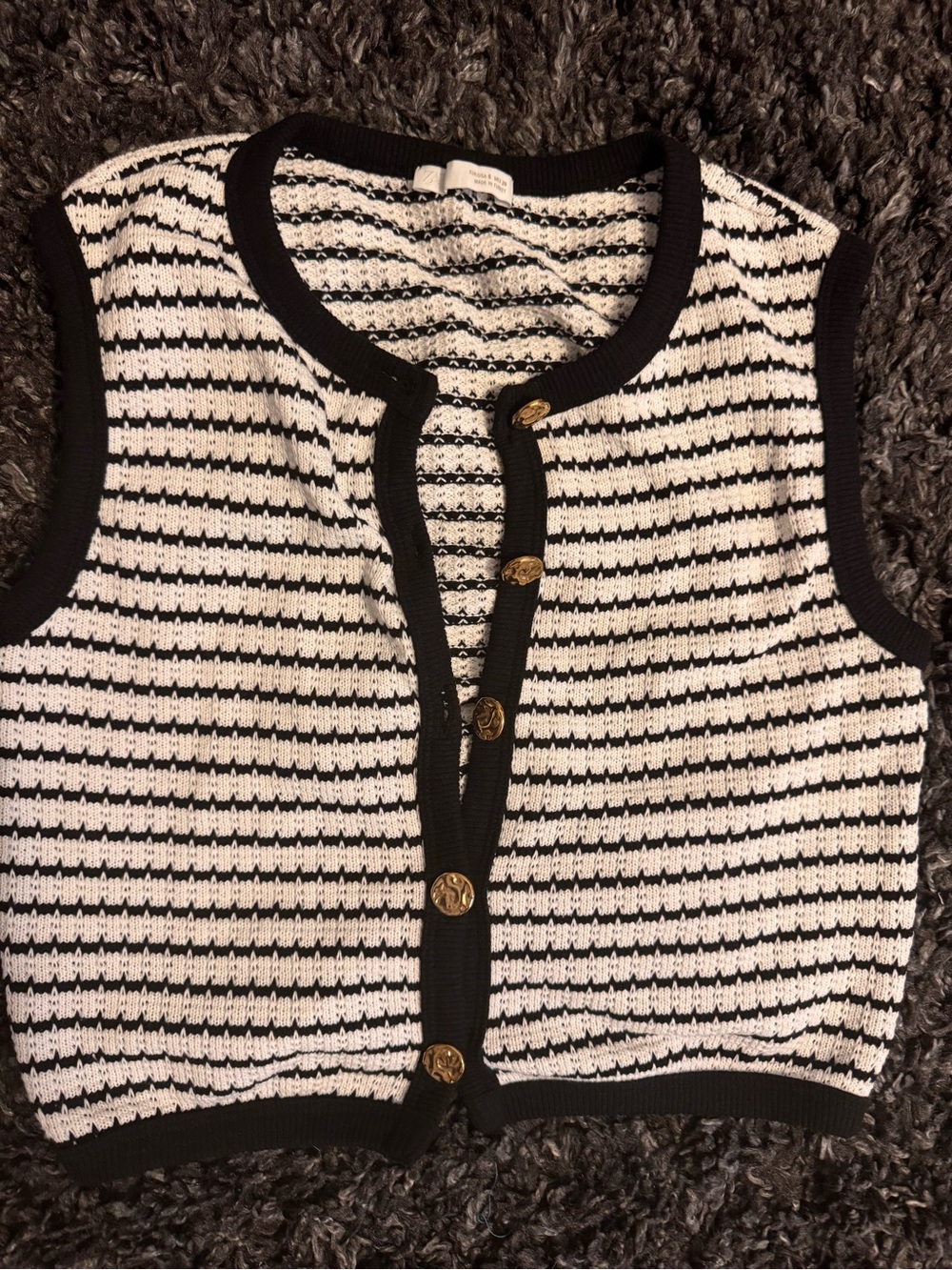 ZARA Striped Knit Button-Front Vest with Gold Buttons